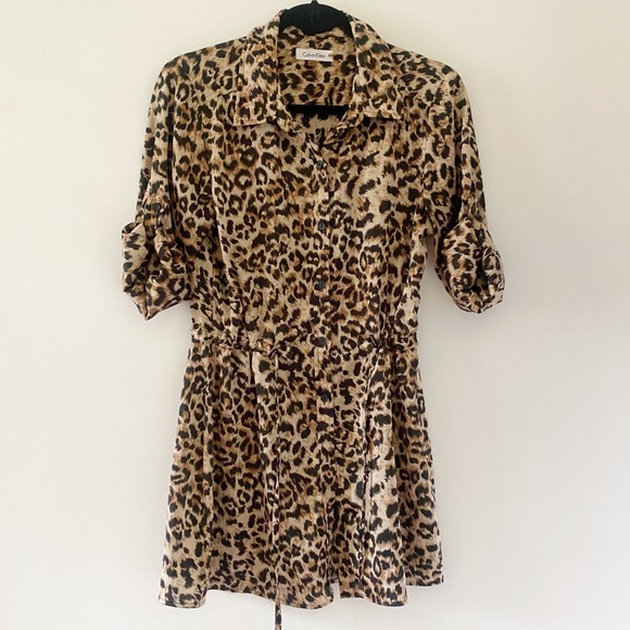 Calvin Klein leopard print shift dress with tie - Picture 4 of 4